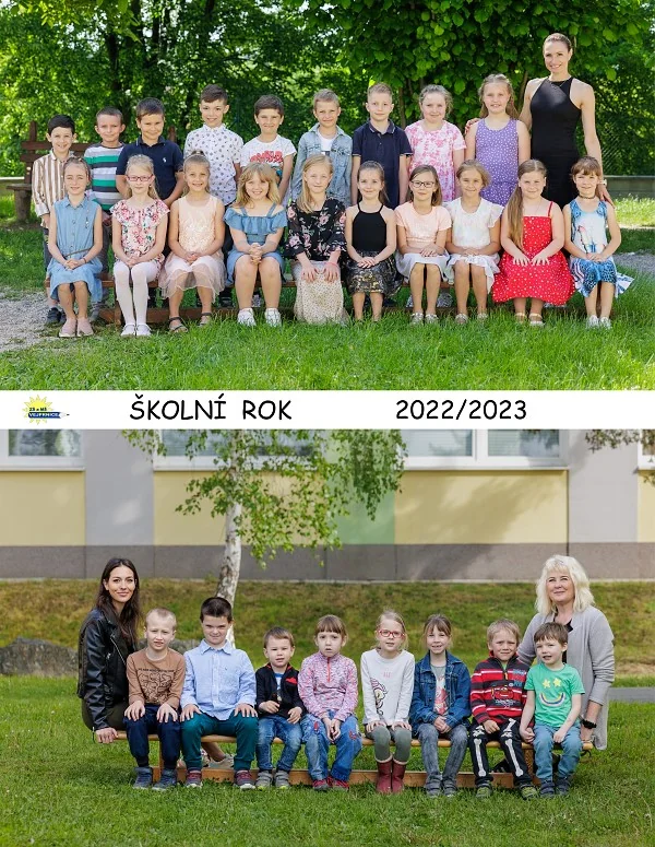 Koláž školních třídních fotografií